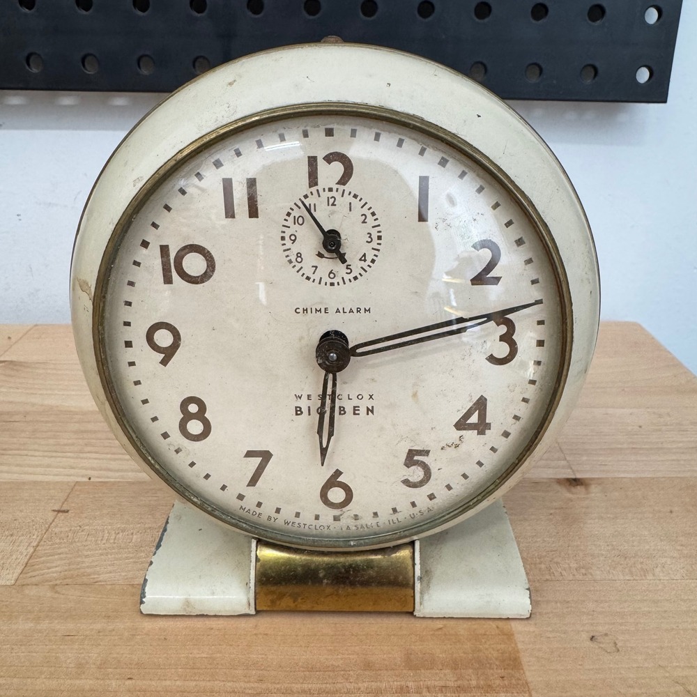 Vintage Westclox Big Ben Chime Alarm Clock Style 6 Cream Brass Mechanical USA